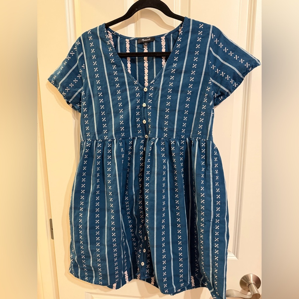Madewell Alexandra button front mini dress in Jacquard stripe.